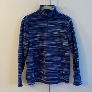 Lands' End Women's Blue Striped Zip Up Fleece